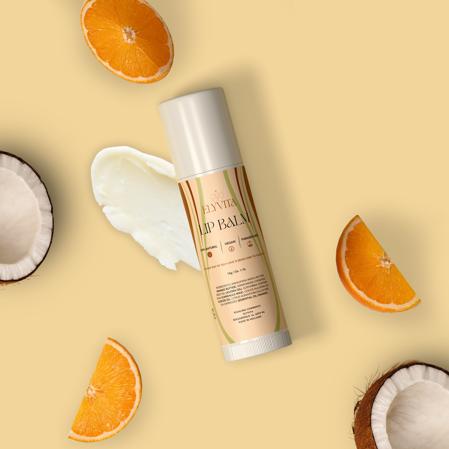 Lippenbalsem - Fruity Balm met Sinaasappel & Kokosolie
