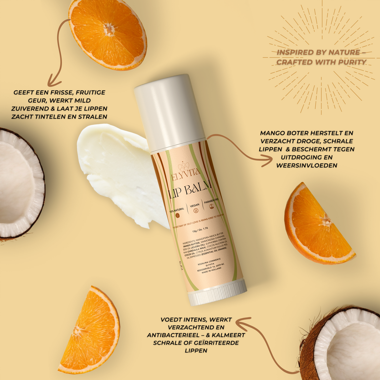 Lippenbalsem - Fruity Balm met Sinaasappel & Kokosolie